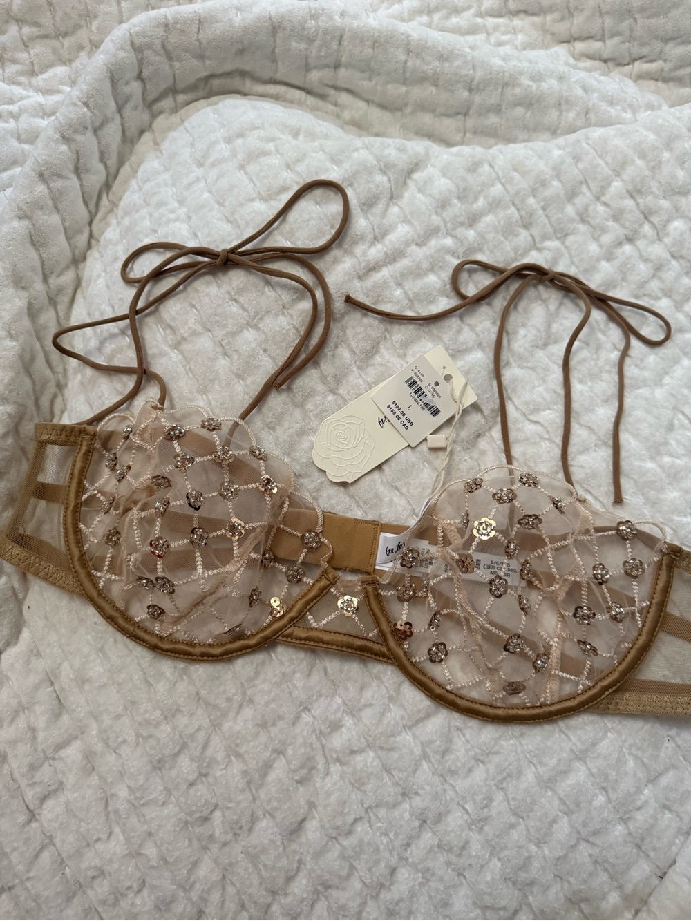For Love And Lemons Embroidered Sheer Balconette Bra - Beige